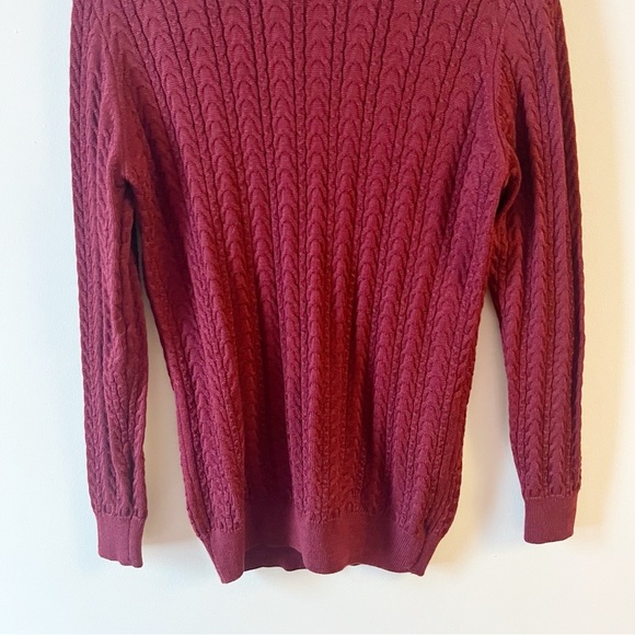 Zara Crewneck Maroon Cable Knit Sweater Size Medium Long Sleeves - Picture 3 of 7